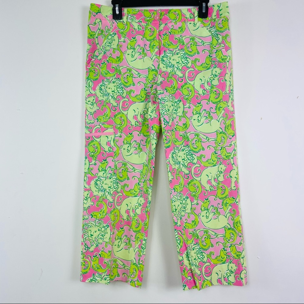 Lilly Pulitzer green lion fish wide leg capris. 8 - Picture 3 of 11